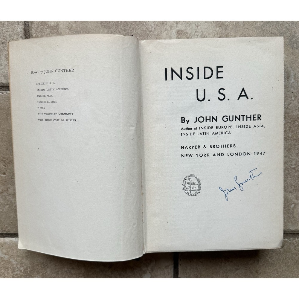 Inside USA 1947 by John Gunther, Signed, HC VTG  Book - First Edition, W/Foldout - Picture 7 of 13
